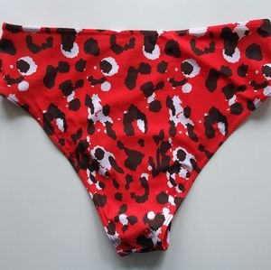 Two Piece Womens Swim Bikini Bottom Sarong Coverup Red Animal Print Large NWOT